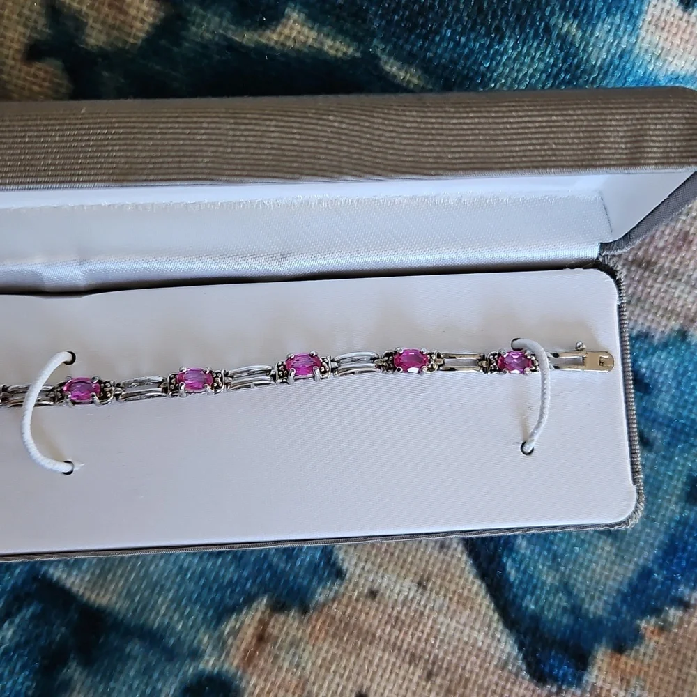 Signature Sterling Silver Pink Rhinestone Tennis Bracelet - Picture 8 of 16